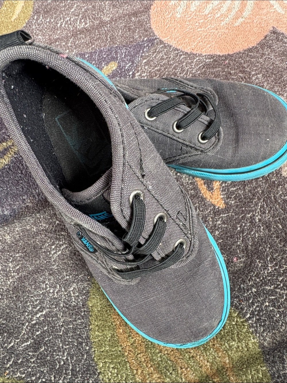 Vans Kids charcole Canvas Sneakers with Teal Trim